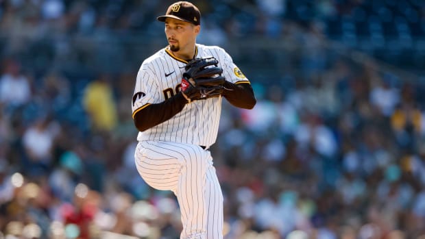 Padres starter Blake Snell winds up to throw a pitch in a game vs. the Rays.